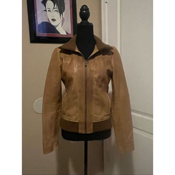 Black Rivet camel color genuine leather jacket - Picture 1 of 10